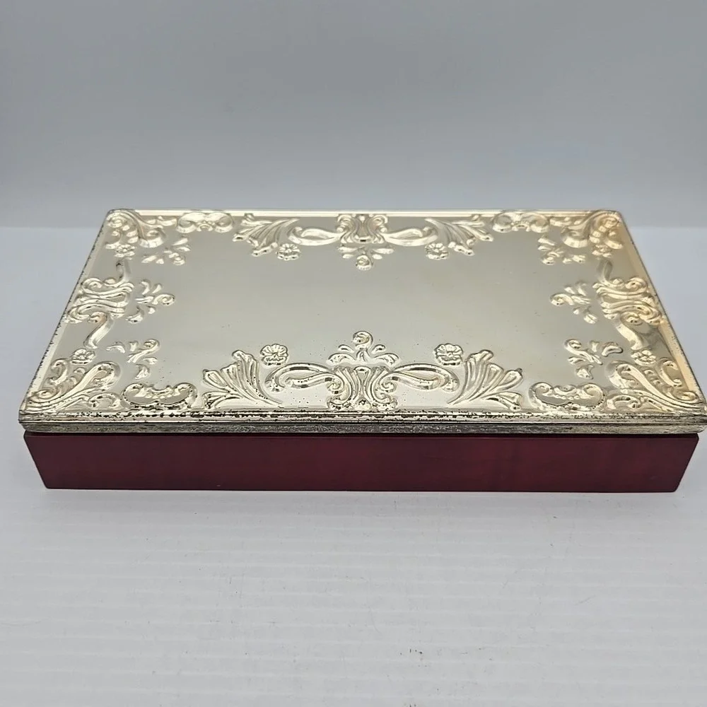 Godinger Silverplated Double Frame Cherry‎ Wood Jewelry/Memento Box